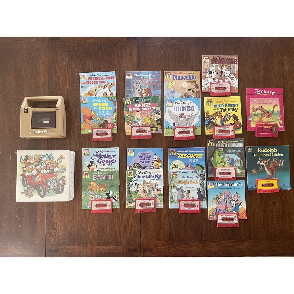 Vtg 80's Fisher-Price 826 Cassette Tape Recorder Player w/ Disney Books *READ*
